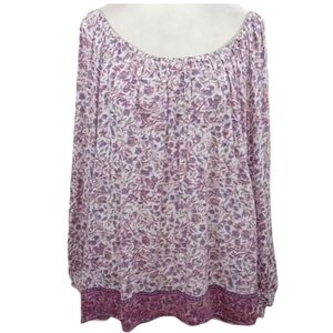 Chaps Top Purple Floral Print Balloon Sleeves Oversized Off Shoulder Loose Fit
